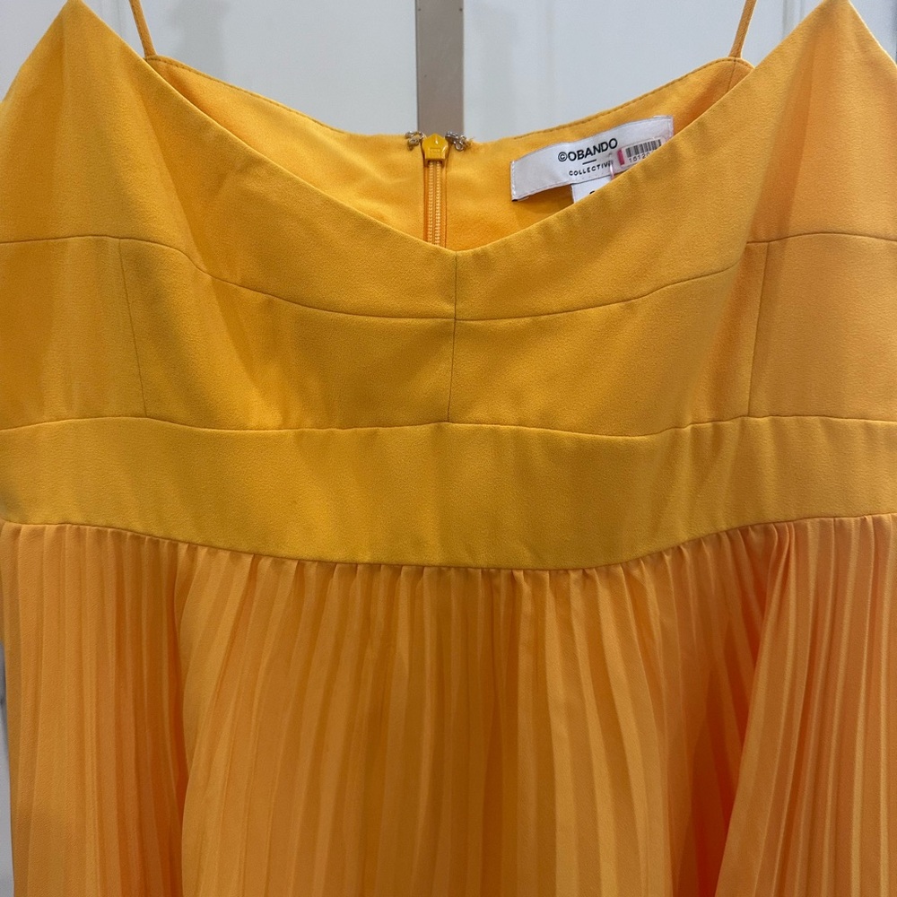 Obando Collective Yellow Pleated Spaghetti Strap Dress - Picture 2 of 10